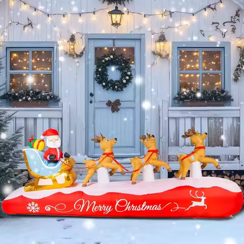 11.5Ft Giant Christmas Inflatables Santa Sleigh Reindeer Outdoor Decorations Blow Up Yard Christmas 