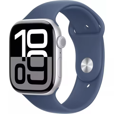 Apple Watch Series 10 [GPS 42mm] - Silver Aluminum Case with Denim Sport Band, S/M (Like New)