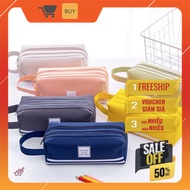 [HH-A71] Super large 2-compartment Canvas pen bag, Canvas fabric, sturdy zipper, many colors, Happy 