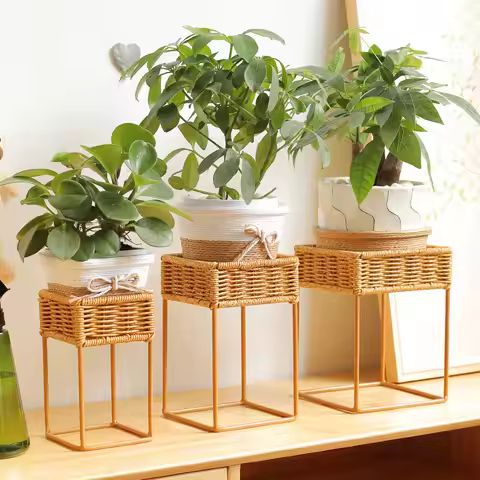 Rattan Flower Stand Succulent Green Plant Flower Pot Stand Living Room Balcony Bay Window Office She