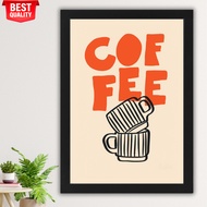 A2 Wooden Frame Coffee Poster - Coffee Retro Art Illustration Mug Cup Wall Decoration + Bignkai Prem