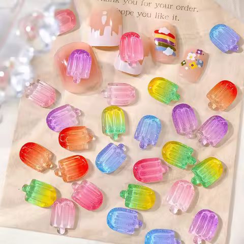 20Pcs Summer Colorful Ice Cream Nail Art Charms Kawaii Goldfish Nail Charms for Acrylic Nails Mini K