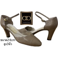 L Salvatore Ferragamo High Heels Beige Old Flaws Serrated Edge Design And Ankle Strap Size 24cm Heig