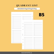 B5 - Planner, To do List, Quadrant List B5 Paper Refill [PAPER ONLY] by INK_ON_PAPER