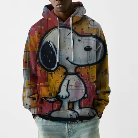 Vintage Snoopy print Theme Hoodie Autumn Winter Casual Unisex Pullover Sweatshirt Tracksuit Clothing