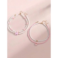 4/Set Children's Youth Friendship Girl' Butterfly Heart Flower Pearl Bead Handmade Necklace Set the 