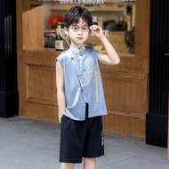 KEMEJA [Fairy City]Boys' thin standing neck embroidery shirt set for events and shows.