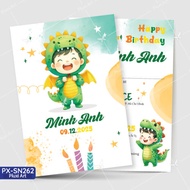 Thiệp sinh nhật - Thiệp thôi nôi bé trai Tuổi Rồng - Thìn | in nội dung theo yêu cầu | Thiệp Pluxi