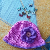 Baby girl's crochet sun hat/ Topi kait bayi perempuan