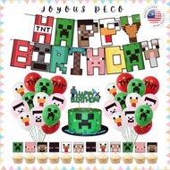 Pixel Miner Craft Game birthday set Kids Balloon Banner Flag Cake Topper Party Balloon Decoration Mi