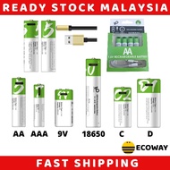 AA AAA C D 9V 18650 1.5v 3.7v Li-Ion Rechargeable Battery Type-C USB Charger