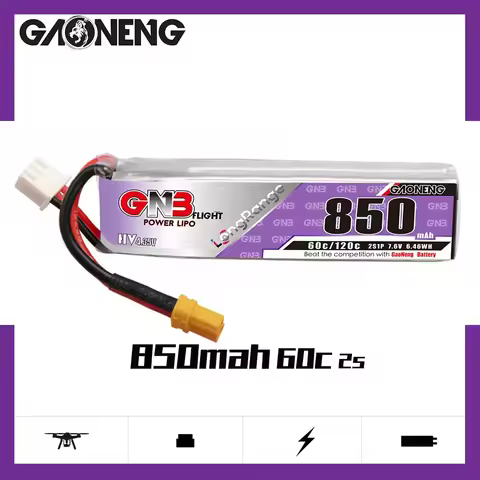 GNB HV 60C 850mAh 7.6V/2s 11.4V/3s 15.2V/4s Lipo With XT30 Plug For FPV Racing Cine Whoop