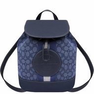 【COACH】滿版LOGO皮革後背包-藍色