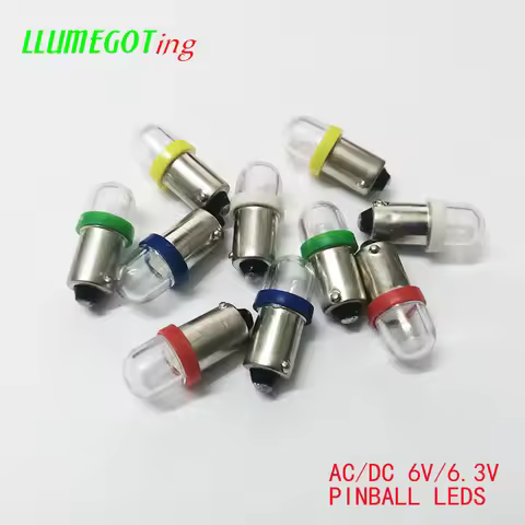 50pcs BA9S T4W #44 #47 Round Clear Dome 2x 5630SMD Various Color Non Polarity AC DC 6V 6.3V Bally Pi