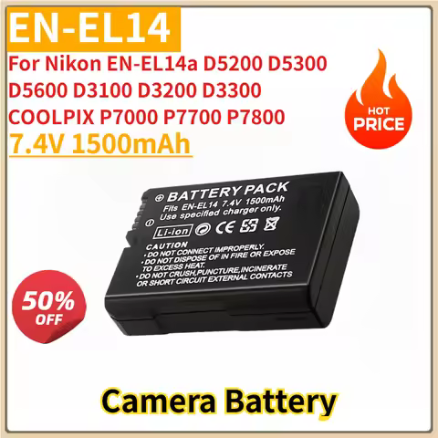 New Replacement Camera Battery EN-EL14 7.4V 1500mAh for Nikon EN-EL14a D5200 D5300 D5600 D3100 D3200