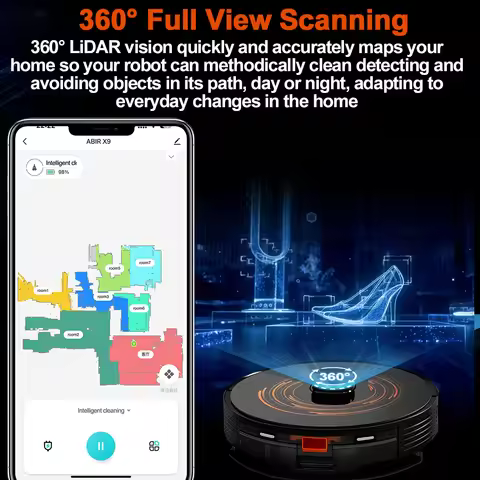 ABIR X9 Robot Vacuum Cleaner,Laser Lidar,UV Spot Cleaning, 6500PA Suction,Multi-Floor Map,Smart Zone