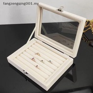 F1MY Velvet Rings Box Jewelry Display Case Storage Organizer Ring Earrings Box Dustproof Transparent