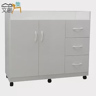 【文創集】艾娜 環保3.2尺塑鋼二門三抽餐櫃/收納櫃(4色可選)白色