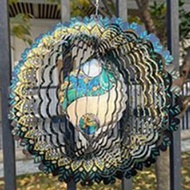 3D Colorful Iron Wind Chime Mandala Pattern 3D Rotating Wall Hanging Decorative Art Windmill Home De