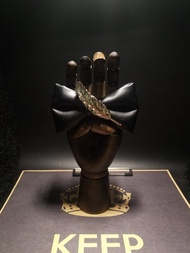 黑色皮革金色復古羽毛領結婚禮個性佩戴蝴蝶結