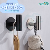 [OKLIFE.SG]Matte Black 3M Adhesive Key Towel Holder for Bathroom Kitchen Wall Hook Stainless Steel Clothes Hanging Hooks