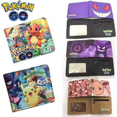Pokemon Pikachu Gengar Wallet Pokemon Snorlax Short PU Leather Coin Purse Fashion Card Wallet Studen