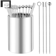 4.3inch Metal Cocktail Picks 20Pack+Holder Kit,304 Stainless Steel Cocktail Toothpicks, Reusable Coc