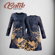 [MUSLIMAH] BATIK DRESS V3 NAVY BLUE WITH NUD3 FLORAL JERSEY