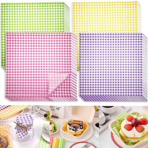 400Pcs Disposable Greaseproof Paper Liners 4 Colors Sandwich Hamburger Food Wrapping Paper BBQ Picni