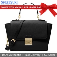 Michael Kors Handbag With Gift Paper Bag Crossbody Bag Brandi Medium Top Handle Leather Satchel Black # 38H8GI3S2L