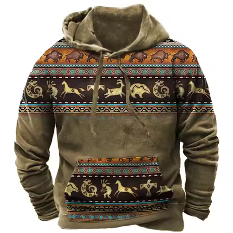 Vintage Fashion Tribal Style Men's Hoodies Sweatshirt Spring Autumn New Loose Pullover Casual Jacket