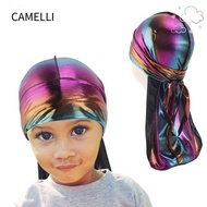 CAMELLI Imitation Silk Pirate Hat, Long Tail Durag Elastic Headwrap, Children's Accessories Hip Hop Pre-Tied Baby Turban Hijab Boy