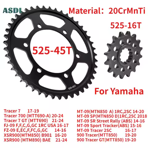 525 16T 45T Motorcycle Parts Front Rear Sprocket For Yamaha Tracer 700 MTT690 FJ-09 FZ-09 XSR900 MTM