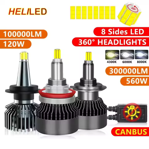 360º Car Headlight Bulb H7 LED H1 H11 H9 H8 H3 9005 HB3 9006 HB4 9012 D1S D2S D3S D4S 6000K 4300K 80
