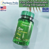 ซิงค์ กลูโคเนต Zinc (Zinc Gluconate) 25 mg 100 Tablets - Puritan's Pride
