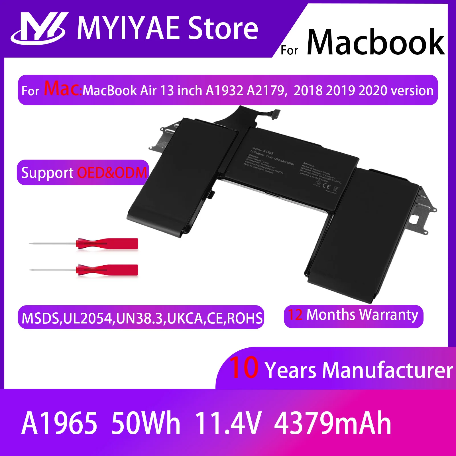 Laptop Replacement Battery A1965 A2179 A1932 For Macbook Air 13 Inch A1932 (2018-2019 Version) A2179