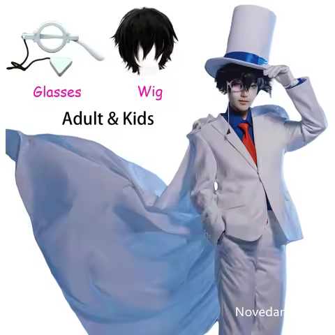 Kaitou Kiddo Cosplay Costume Kid The Phantom Thief Kuroba Kaito Cosplay Uniform Cape Hat Glasses Wig