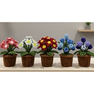 Bunga Kawat Bulu Toing Toing / Handmade Mini Velvet Wire Flower Pot / Cute Table Home Office Decorat