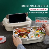 【Microwaveable 】316 Stainless Steel Lunch Box Bento Box With Soup Bowl Tableware Set Insulation Bag