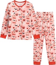 Girls Pajamas 2 Piece Long Sleeve Long Pants Pajama Set Kids Cute Pj Soft Holiday Sleepwear Size 7-1