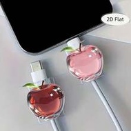 2D Flat Beautiful Red And Pink Apple Fruit-Patterned Cable Protector, Anti-Scratch Type-C/Phone Char