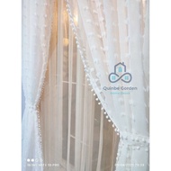 Transparent curtains rubia lace pompom smokring | Thin white curtains Ring | Thin ruby pompom curtai