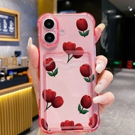 1pc Transparent Pink TPU Shockproof Case With Rose Flower Print, Compatible With IPhone 6s 7 8 Plus 