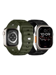 Conjunto de 2 correas compatibles con Apple Watch, correa de muñeca de silicona suave, banda deportiva Apple Watch, banda de reemplazo para Apple Watch, serie Ultra/Ultra2/9/8/7/SE/6/5/4/3/2/1, correa transpirable Apple Watch, ligera, resistente y resistente al sudor para hombres y mujeres, accesorios de Apple Watch verde negro