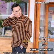 Kemeja Batik Pria Lengan Panjang Lurik Tenun Pedan Klaten Kerah Koko Slim Fit Hitam Coklat Premium
