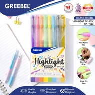 Set of 8 Pcs - Greebel Glitter Pens 8 Colors 0.6mm - Highlighter Gel Pen GP-522 Highlighter Pen Set