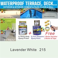 215 lavender white  terrace tiles &amp; cement floor waterproofing paint ( full set 1L waterproof primer / 1L epoxy &amp; tools