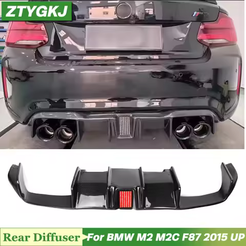 High Quality Carbon Fiber Rear Bumper Diffuser Lip Spoiler With Led Light For BMW M2 M2C F87 2015 Up