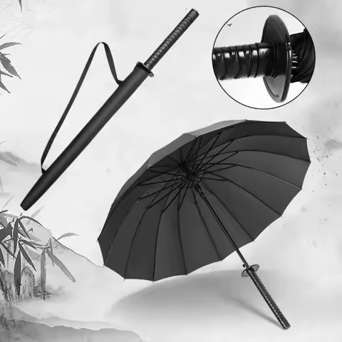 Long Handle Katana Umbrella UV Blocking Black Parasol Ninja Knife Japanese Katana Samurai Sword Sabr