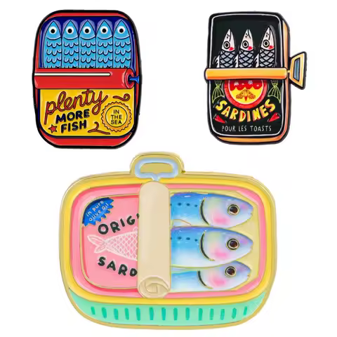 3pcs Canned Sardine Fish Enamel Pins Cartoon Sea Fish Lapel Pin Badge on Backpack Clothing Accessori